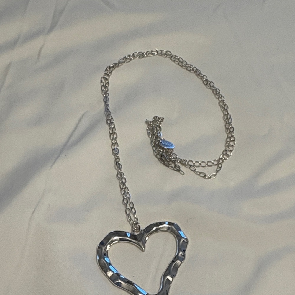 Long Silver Heart Pendant Necklace - Women's Jewelry